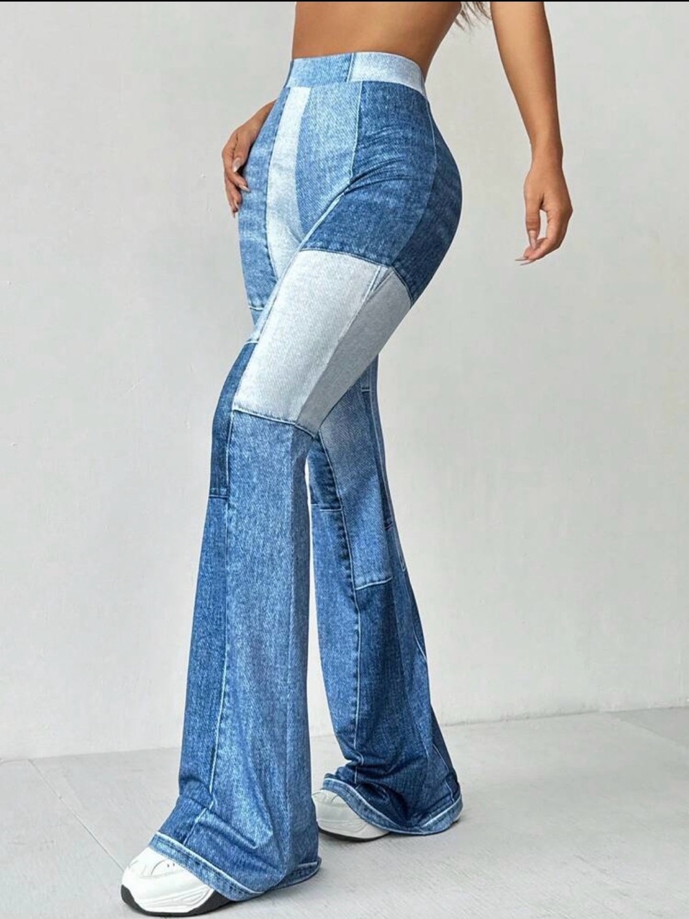 Source Unknown Light Blue Patchwork Flare Leggings - Picture 3 of 3